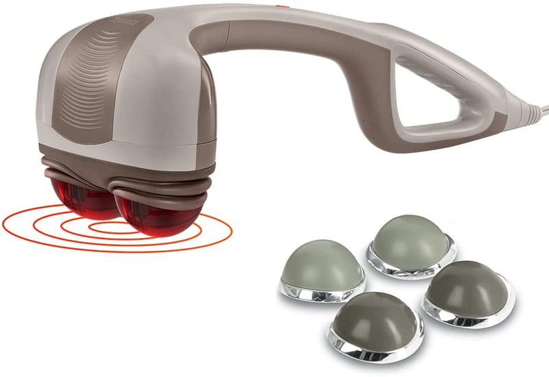 Homedics Percussion Action Massager with Heat | Adjustable Intensity, Dual Pivoting Heads | 2 Sets Interchangeable Nodes, Heated Muscle Kneading for Back, Shoulders, Feet, Legs, & Neck