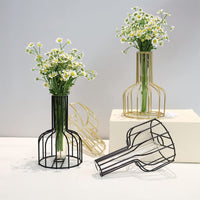 Small Gold Flower Glass Bud Test Tube Vase Clear Metal Geometric Modern Decorative Vase Set of 2 Plant Stand Propagation Stations for Centerpieces Home Decor Wedding Kitchen Office Table