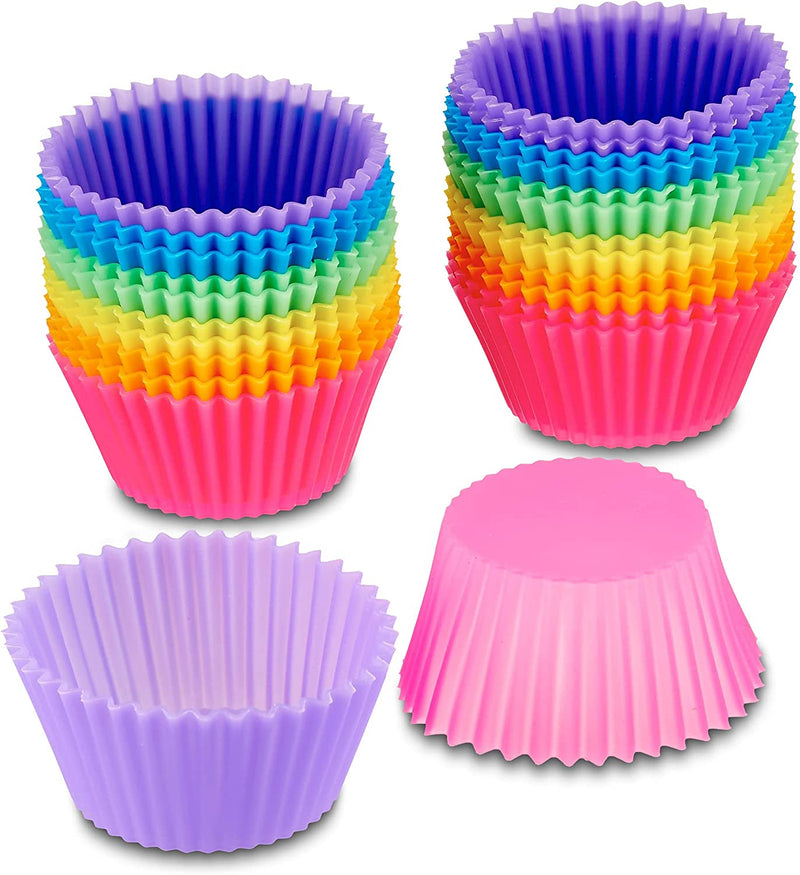 Amazon Basics Round Reusable Silicone Baking Cups, Muffin Liners, Pack of 24, Multicolor, 2.9"L x 2.9"W x 1.3"H