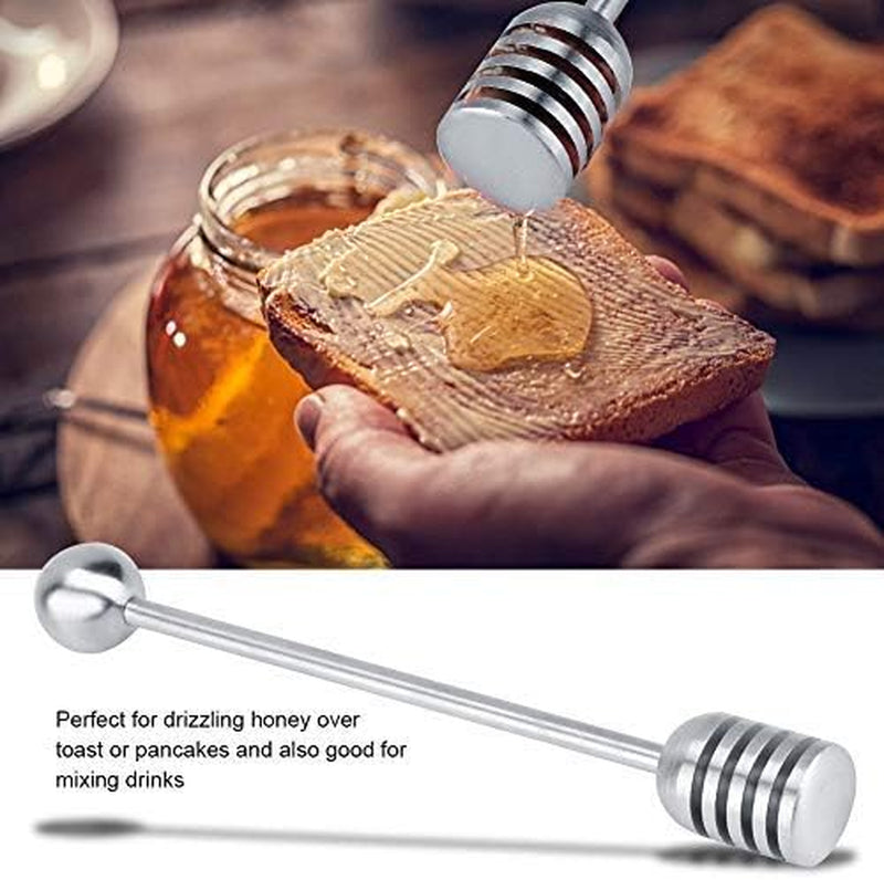 Mumusuki Honey and Syrup Dipper Stick Server Honey Spoon Stainless Steel Honey Dipper Stirrer Spoon Mixing Stick Tool Serve Solid for Honey Pot Jar Containers Silver