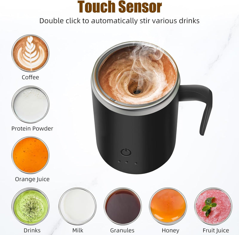 2023 Self Stirring Coffee Mug,Self Stirring Mug Electric Mixing Cup with 2 Stir Bars,13 oz Electric Magnetic Stirring Coffee Mug Rechargeable Auto Mixer Cup for Coffee Milk Cocoa Best Gifts(Black)