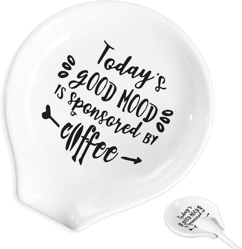 Coffee Spoon Rest and Spoon,Funny Coffee Quote Black And White Ceramic Coffee Spoon Holder-Station Decor Coffee Bar Accessories-Gifts for Coffee Lovers (I Like My Coffee)