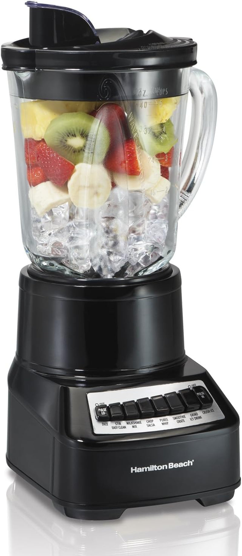 Hamilton Beach Wave Crusher Blender For Shakes and Smoothies With 40 Oz Glass Jar and 14 Functions, Ice Sabre Blades & 700 Watts for Consistently Smooth Results, Black + Stainless Steel (54221)