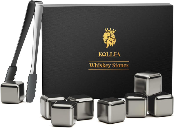 Whiskey Stones, Kollea 8 Pack Stainless Steel Whiskey Chilling Rocks, Reusable Ice Cube for Drinking, Mens Stocking Stuffers for Christmas