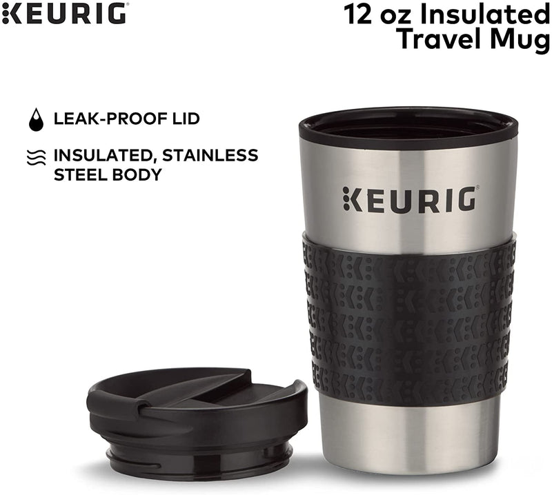 Keurig K-Mini Single Serve Coffee Maker, Black & Travel Mug Fits K-Cup Pod Coffee Maker, 1 Count (Pack of 1), Stainless Steel