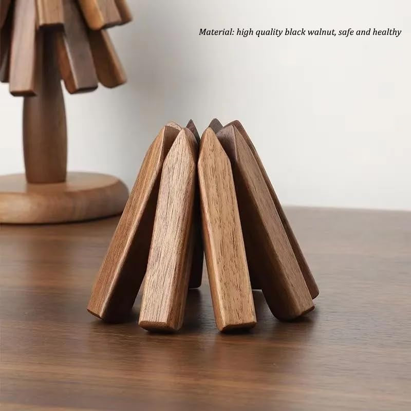 A Tree Design Trivet Mats Set of 3, Walnut Wood Kitchen Hot Pads Trivet, Foldable Heat Resistant Pads for Hot Dishes/Pot/Bowl/Teapot/Hot Pot Holders, Anti-Hot Non-Slip Durable