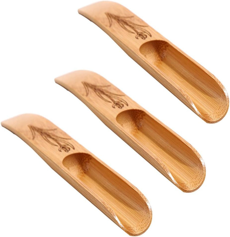 Hdtyyln 3Pcs Bamboo Tea Spoon Scoop Shovel Chinese Kung Fu Tea Fittings of Jam, Spices, Condiments, Seasoning, Sugar, Honey, Coffee, Tea, Mustard, Ice Cream, Milk Powder (Carved style)