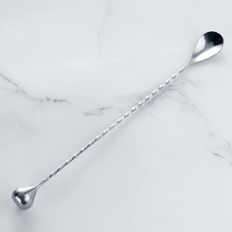 Homestia Bar Spoon with Muddler, Stainless Steel Cocktail Mixing Spoon Drink Stirrer, 12" Muddler Spoons Cocktail Stirrers for Drinks, Long Handled Stirring Spoon with Droplet-Shaped Muddler