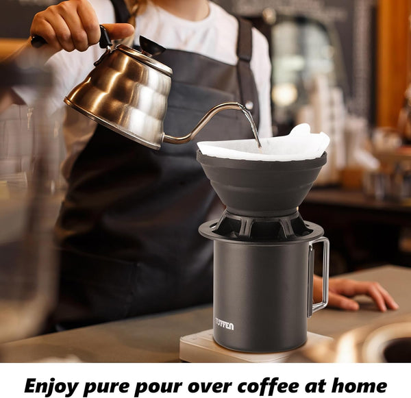 Tuffen Pour Over Coffee Maker, Portable Pour Over Coffee Set, Collapsible Filter, Easy to Use & Clean, Ideal for Home, Office & Outdoor Use