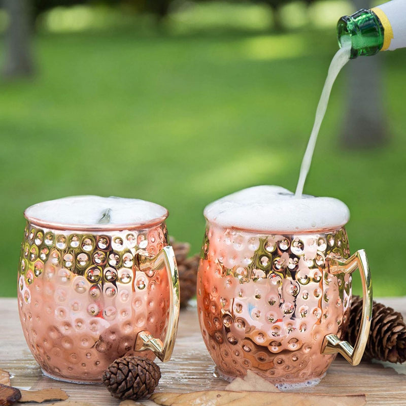 LIVEHITOP Moscow Mule Copper Mugs Set of 2, Copper Cups 19.5 Oz Cocktail Kit with Straw Coaster for Wine, Beer, Cold Drink, Bar, Party, Gifts