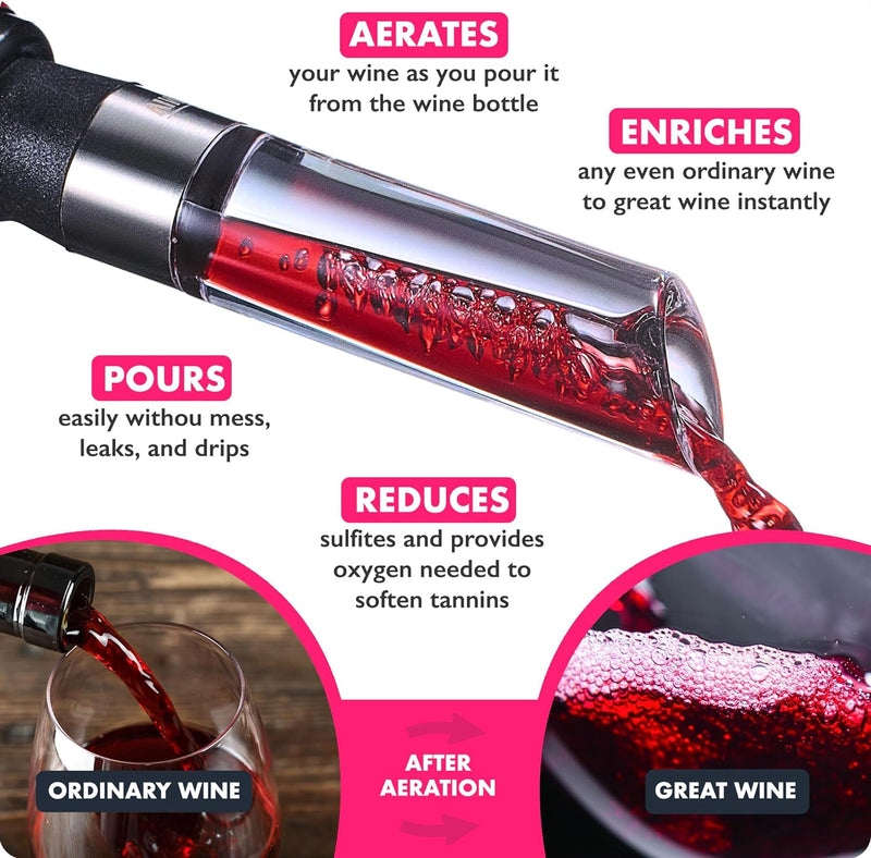 VINABON Wine Aerator - Premium 2024 Wine Aerating Pourer and Wine Air Aerator Decanter Spout for Enhanced Wine Flavor and Bouquet, Includes WineGuide Ebook