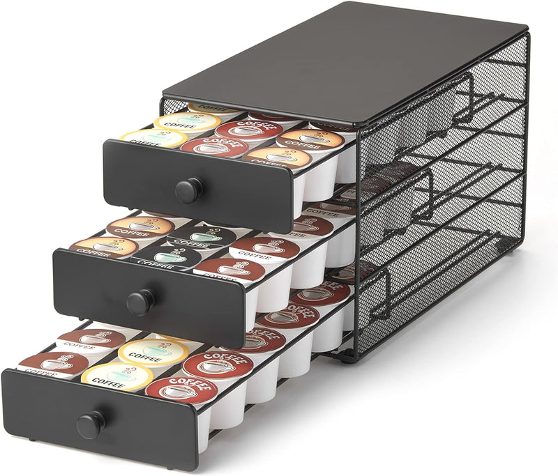 Nifty Coffee Pod Drawer – Black Satin Finish, Compatible with K-Cups, 90 Pod Pack Capacity Rack, 5-Tier Holder, XXL Storage, Stylish Home or Office Kitchen Counter Organizer