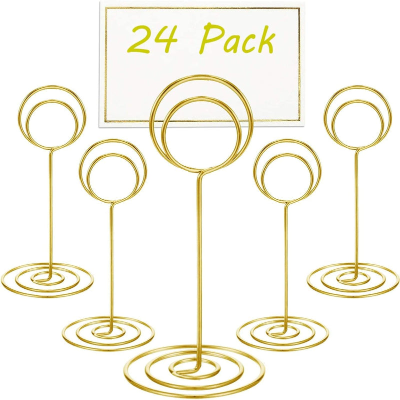 24 Pack Premium Table Number Holders and 24 Pcs Place Cards with Gold Foil Border, Place Card Holder, Table Sign Stand, Photo Picture Holders Wedding Table Name Card Holder(Gold)