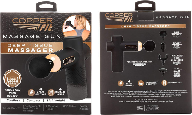 Copper Fit Unisex Adult Massage Gun, Rechargeable with 4 Massage Attachments