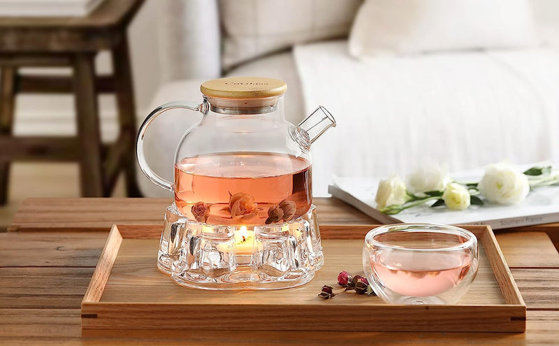 CNGLASS Glass Tea Warmer,Universal Heart Shaped Glass Teapot Wramer