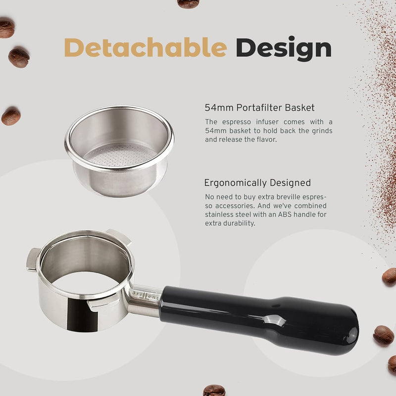 Brillent 54mm Bottomless Portafilter with Filter Basket - Naked Bottomless Portafilter Breville Compatible - Works with 54mm Breville Machines - BES870XL, BES840XL, BES870BSXL, BES878BSS, BES880BSS