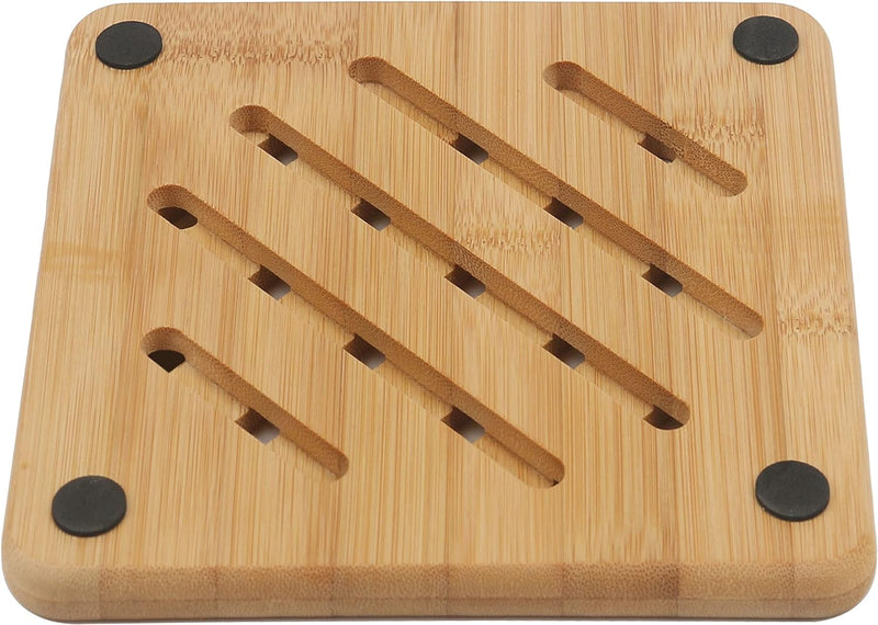 Bamboo Trivet Kitchen Natural Bamboo Trivet Mat Set Heat Resistant Pads Bamboo Hot Pads Trivet Non-Slip Pads Square and Round for Hot Dishes/Pot/Bowl/Teapot/Pans(2Small Round+2 Round+2Square+1Rack)