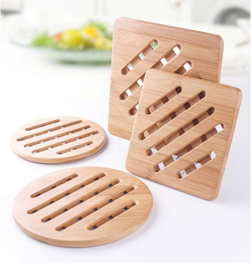 Bamboo Trivet, Desk Protector Mat Set with Hot Plate Holder for Hot Dishes/Pot/Bowl/Teapot/Pads, Heat Resistant Trivet