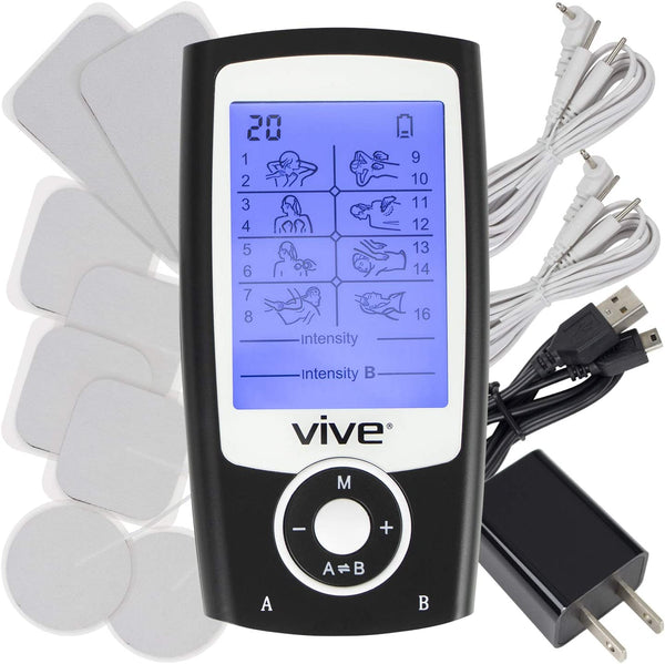 Vive Tens Unit Muscle Stimulator- Stim Machine with Self Sticking Electrodes Pads, Massager for Upper & Lower Back, Sciatica, Neck Pain Relief, Electric Shock Therapy for Muscles & Pain Management