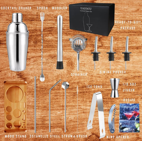 Cocktail Shaker Set Home Bar, Gift Exchange Ideas for White Elephant Christmas, Useful Bartender Accessories Bartending Kit, House Warming for Unisex Adults Martini Drink Maker for Coworkers