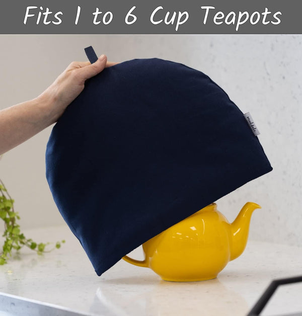 Muldale Large Tea Cozy for Teapot - Oxford Navy - Teapot Cozy Cover Insulated to Keep Warm Thermal 100% Cotton Extra Thick Wadding - Made in England - Tea Cozies Covers Fit 1 to 6 Cup