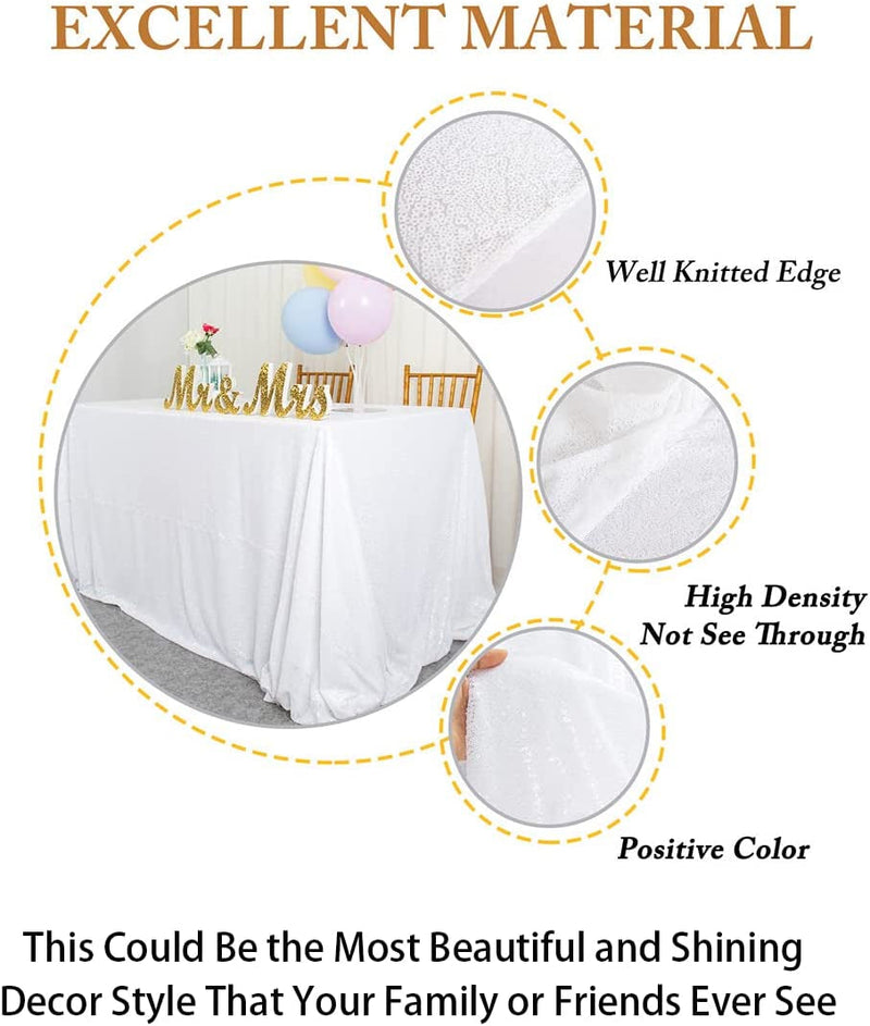 2-Pack White Sequin Tablecloth 60X102 Shimmer Table Cover for WeddingsPartiesBaby Showers