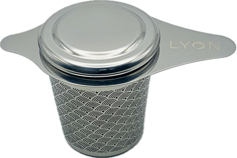 Lyon Extra Fine 304 Stainless Steel Tea Infuser with Double Wall Micro Mesh Inner Core Strainer, Large Capacity, Coaster Lid & Extended Handle for Cups, Mugs, Teapots to Steep Loose Leaf Tea & Coffee