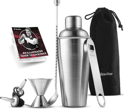 FineDine 14-Piece Cocktail Shaker Set Bartender Kit - Boston Shaker w/Strainer, Bar Jigger, Bar Spoon & More - Full Stainless Steel Cocktail Set w/Bar Tools - Drink Mixer Bar Set - Bar Accessories