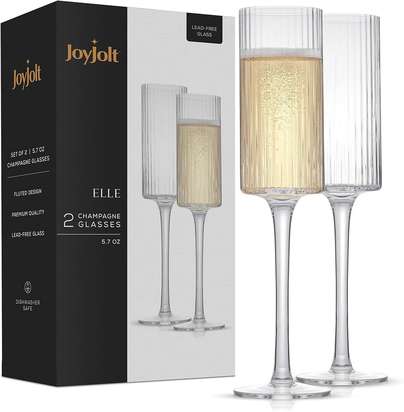 JoyJolt Fluted Ribbed Coupe Glasses – ELLE 10oz Cocktail Coupe Glasses Set of 2, Unique Champagne Coupe Glasses, Ribbed Martini Glass or Cocktail Glasses. Vintage Style Drinking Glasses
