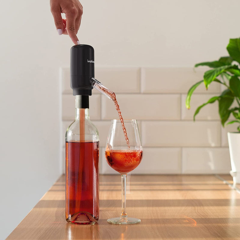 Ivation Wine Aerator & Dispenser with Flexible Tube | Electric Battery-Operated Universal Wine Bottle Spout with Automatic Button Dispenser, Aeration Control, Integrated LED Light & Removable Rod