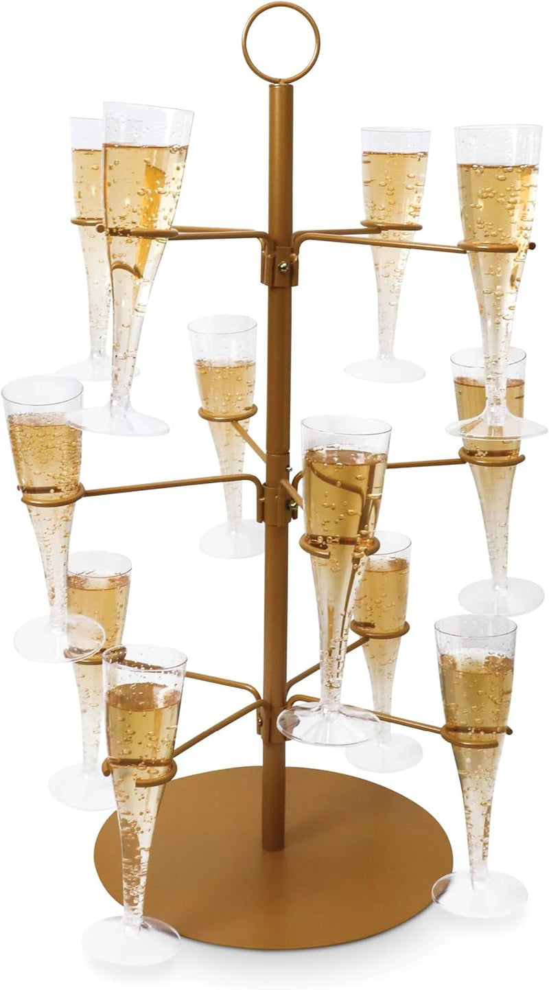 Cocktail Tree Stand, Wine Glass Flight Tasting Display for Drinks, 3 Tier - 12 Holders for Champagne, Cocktails, Martini, Margarita Cups at Weddings, Bridal Shower, Mimosa Bar Parties & Events (Gold)
