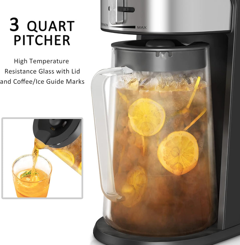 wirsh Iced Tea Maker with 85 Ounce Pitcher, Strength Control and Reusable Filter, Perfect For Iced Coffee, Latte, Tea, Lemonade, Flavored Water, Black