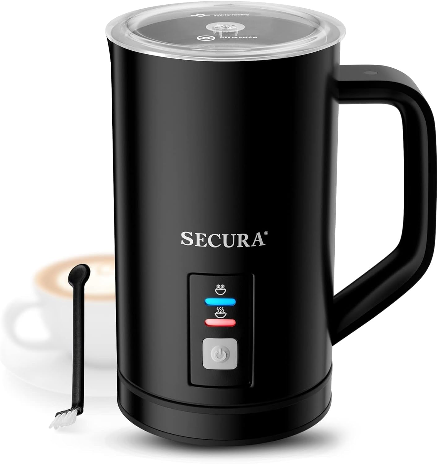 Secura Milk Frother, Electric Milk Steamer Stainless Steel, 8.4oz/250ml Automatic Hot and Cold Foam Maker and Milk Warmer for Latte, Macchiato (Black)