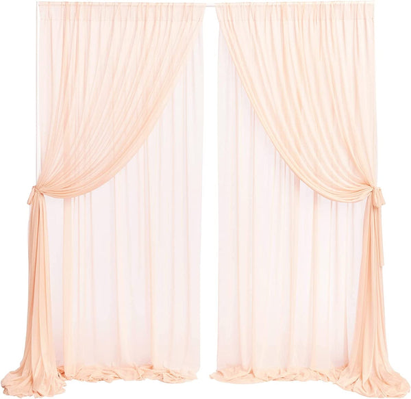 2 Layer Backdrop Curtains 10Ft X 10Ft for Wedding Reception Bridal Shower Baby Shower Stage Decoration - Peach