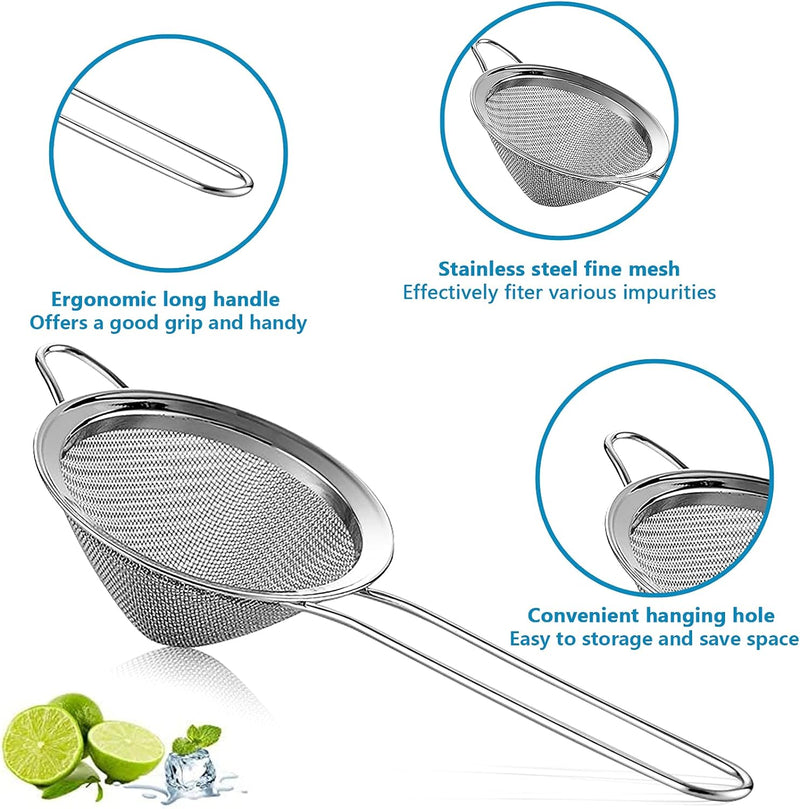 Fine Mesh Strainer For Bar -Stainless Steel Conical Strainer For Cocktail Drink Bar Strainers Bartender Bar Tool, 3.5" Inch (2 pcs)