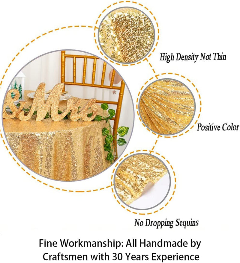 Gold Sequin Round Tablecloth - Sparkly Party Table Cover for Birthday Christmas Banquet Decoration