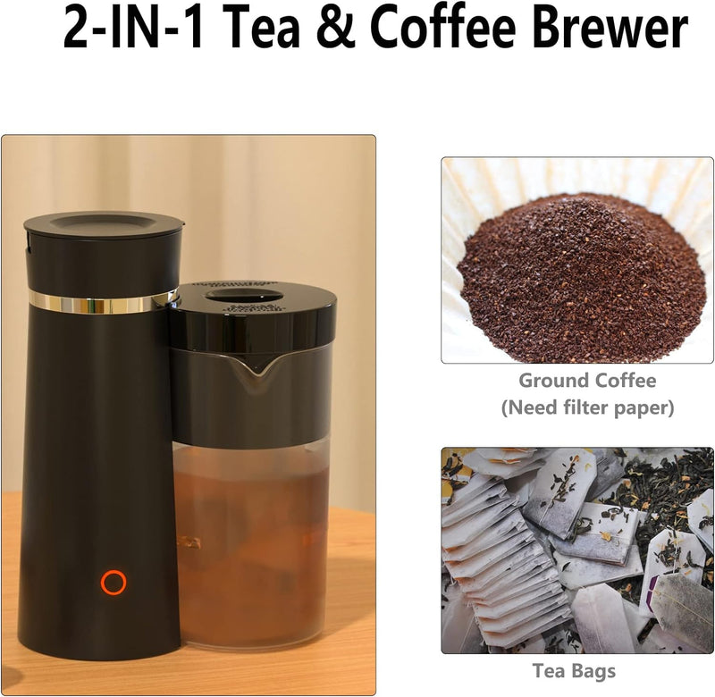 KINGTOO Iced Tea maker with Pitcher, 2qt Ice Tea Coffee machine for Sweet Tea and Ground Coffee, Black
