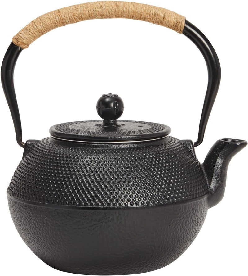 Cast Iron Tea Kettle for Stovetop - Japanese Tea Set with Warmer, Trivet, Infuser and 4 Teacups, Hobnail Design (40 oz, Black, 6 Pieces)