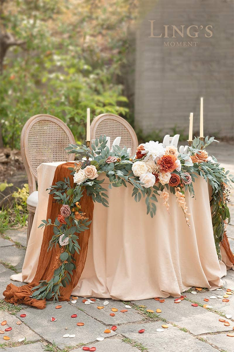 9ft Eucalyptus  Willow Leaf Garland with White Flower - Handcrafted Wedding Decorations for Terracotta Theme