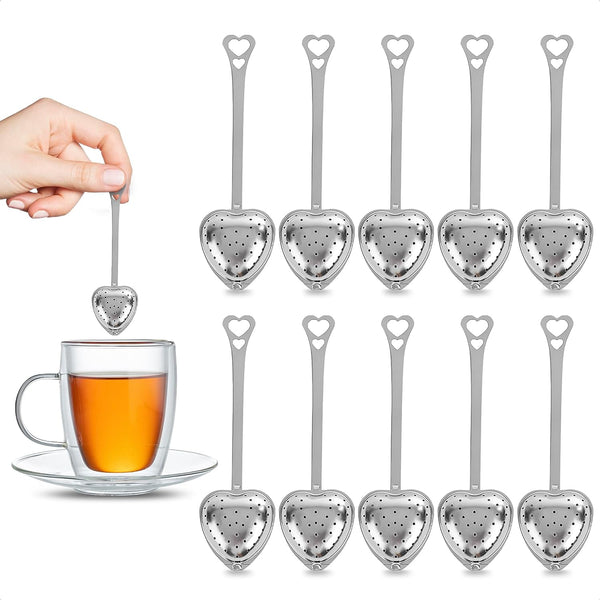 10Pcs Tea Strainers for Loose Tea Spoon - Heart Tea Steeper Tea Filter Fine Mesh Strainer Stainless Steel Tea Diffuser Tea Infuser Spoon - Loose Tea Steeper Tea Infuser for Loose Leaf Tea Strainer