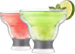 Host FREEZE Margarita Cocktail Glasses - Double Wall Plastic Frozen Stemless Cooling Cups with Gel Chiller Set of 2, Grey