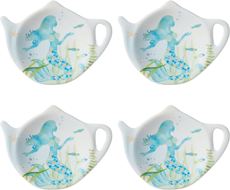 Supreme Housewares Tea Bag Holder Set of 4, Teapot Shaped Tea Bag Coasters Spoon Rests Saucer Seasoning Dish Set Teabag Holder (Flamingo)