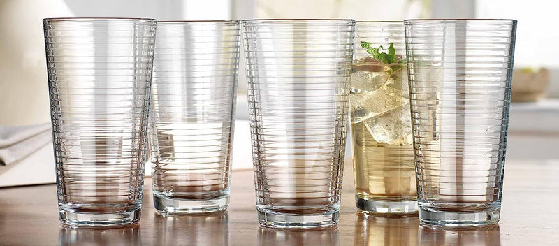 Glaver's Drinking Glasses - Set of 10 - Highball Glass Cups, Premium Quality Cooler 17 Oz. Ribbed Glassware. Ideal for Water, Juice, Cocktails, and Iced Tea. Dishwasher Safe.