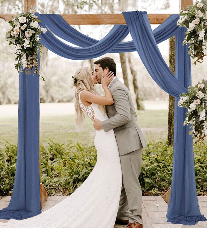 20FT Wedding Arch Draping in Dusty Blue Sheer Backdrop Curtains - Chiffon Fabric Panels for Reception or Ceremony Decor