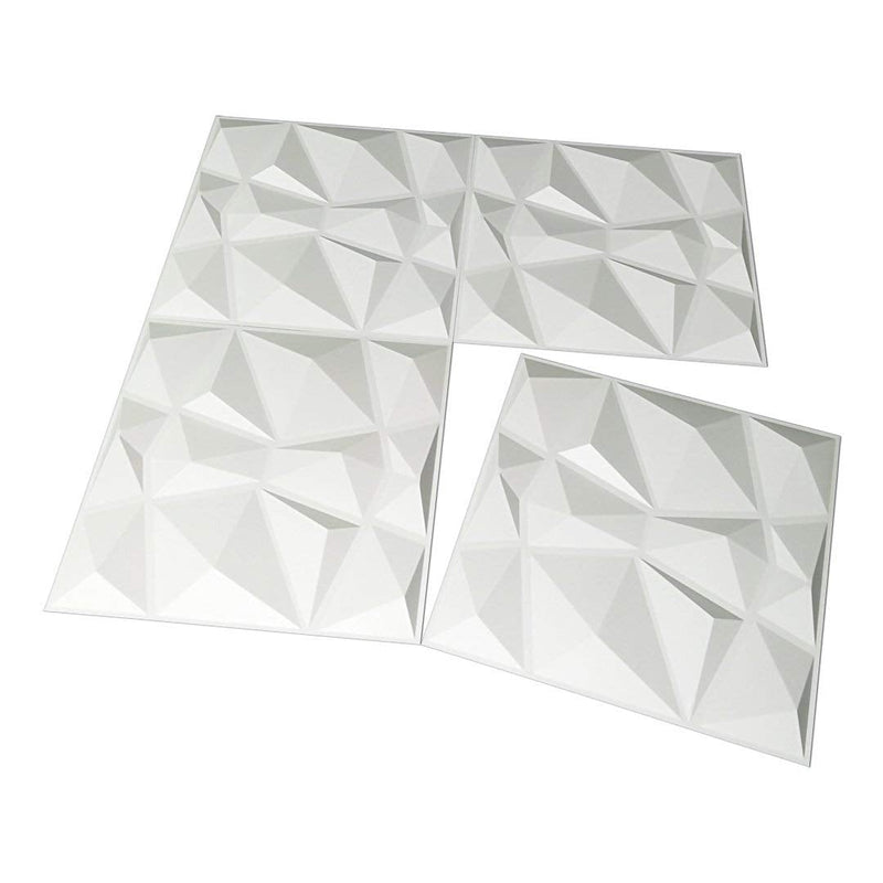 3D White Diamond Wall Panels - Set of 12 Tiles 32 Sq Ft - PVC