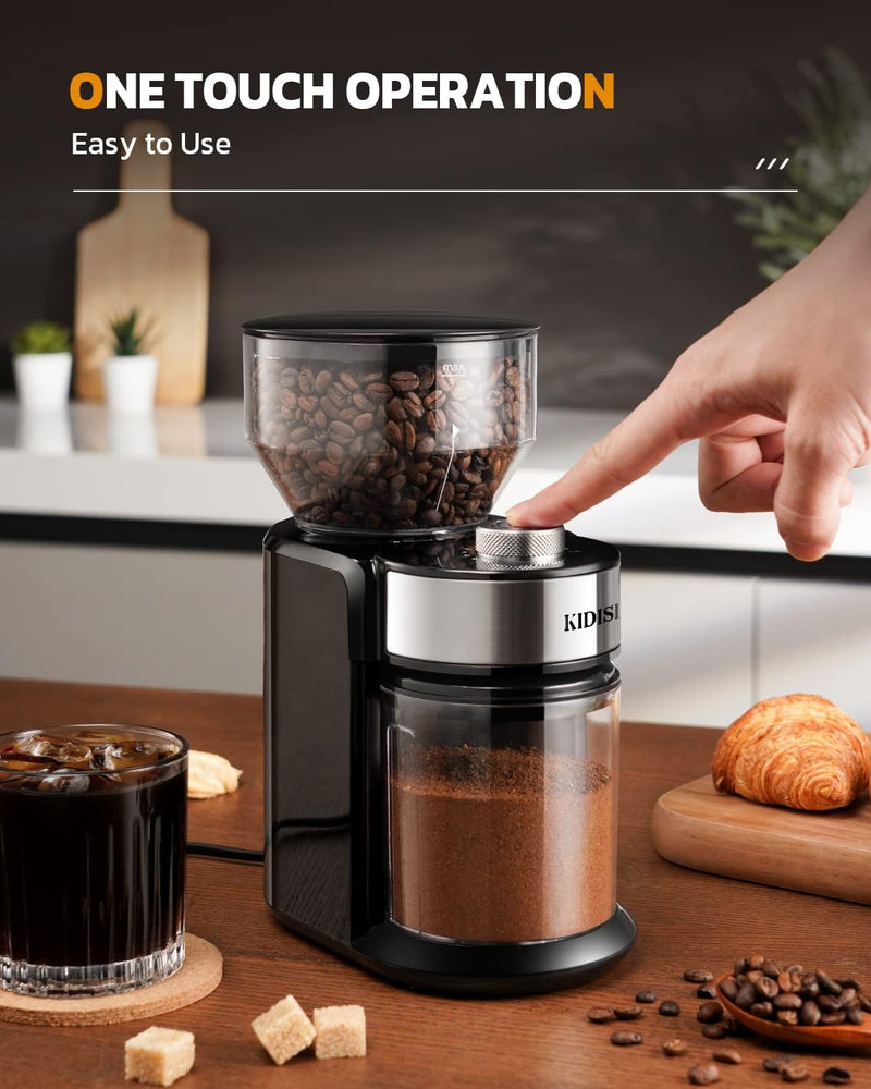 KIDISLE Electric Burr Coffee Grinder2.0, Automatic Flat Burr Coffee for French Press, Drip Coffee and Espresso, Adjustable Burr Mill with 16 settings, 14 Cup, Stainless Steel