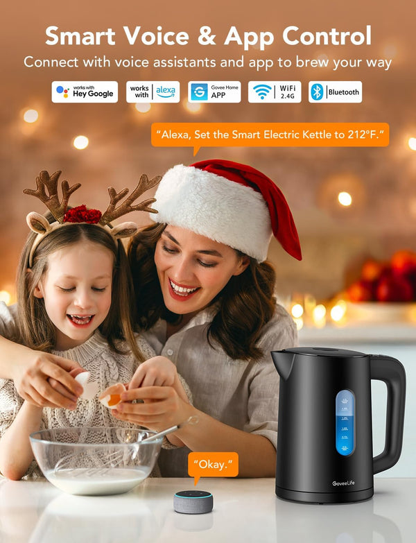 GoveeLife Smart Electric Kettle Temperature Control 1.7L, WiFi Electric Tea Kettle with LED Indicator Lights, 1500W Rapid Boil, 2H Keep Warm, 4 Presets DIY Hot Water Boiler for Tea, Coffee, BPA Free