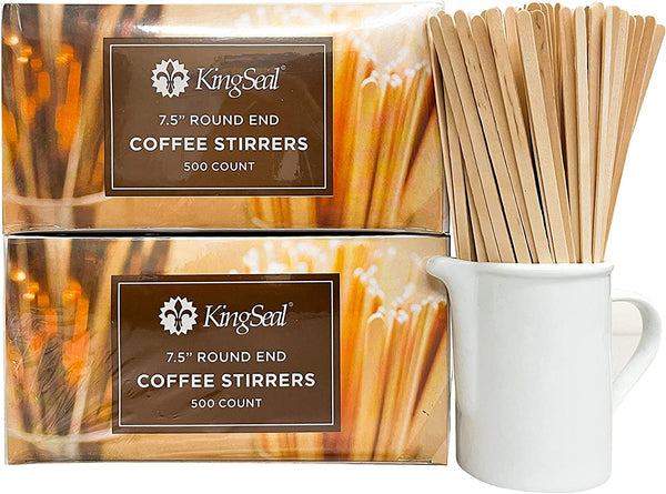 KingSeal Natural Birch Wood Coffee Beverage Stirrers, Stir Sticks, Waxing Sticks, 7.5 Inches, Round End - 2 Packs of 500 (1000 Count)