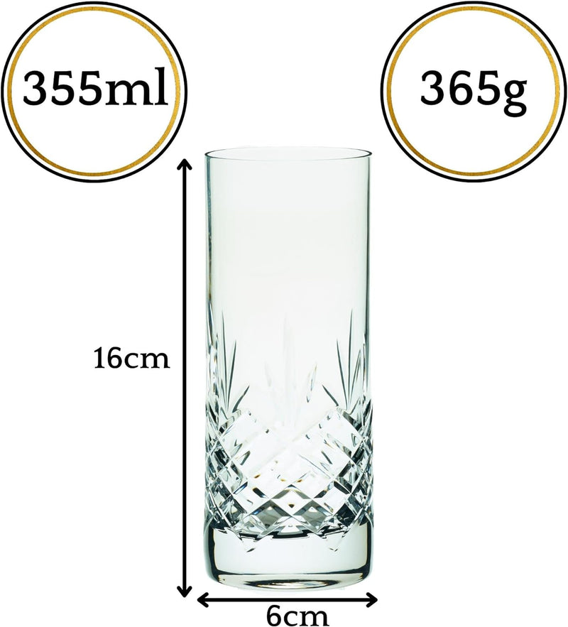 Hemswell Crystal Highball Glasses Set of 2 12oz - Crystal Collins Glasses - Hiball Glasses Satin Lined Presentation Box - Heavy Weighted for Stability - Kilmore Design