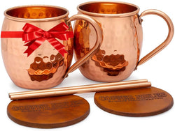 Copper Mules Moscow Mule Copper Mugs Set of 2 Hand Hammered - Classic Riveted Handles – The Finest Moscow Mule Mugs - Holds 16oz each